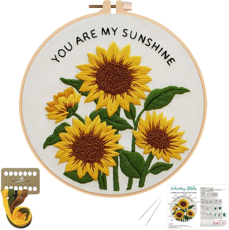 Nuberlic Sunflower Embroidery Kit for Beginners -Adults Starter Cross Stitch Kit DIY Needlepoint with Hoop, Pre-Printed Fabric, Threads & Step-by-Step Guide - Image 1